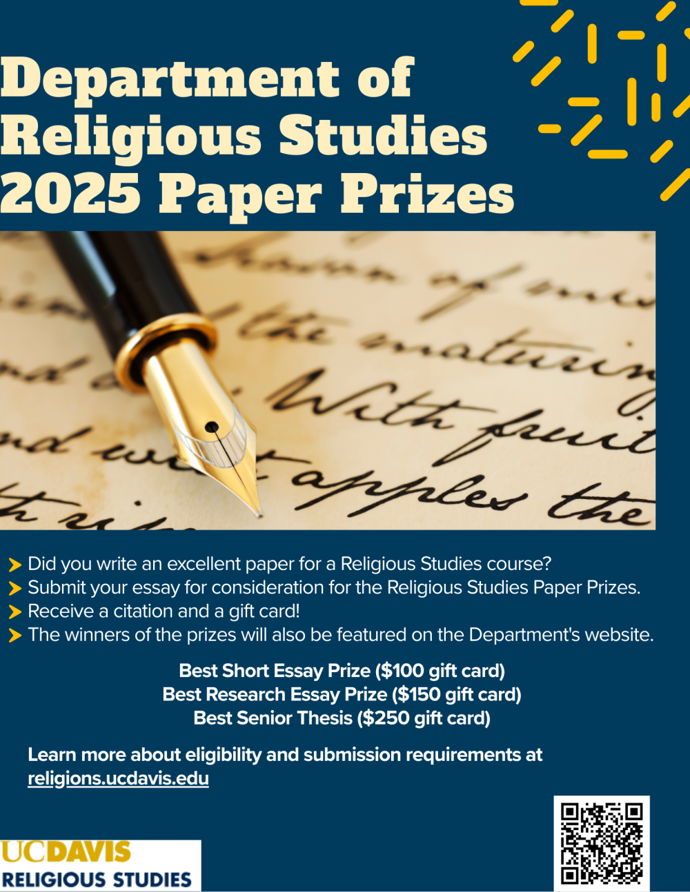 A flyer for the Department of Religious Studies 2025 Paper Prizes, the text of which is written out above.