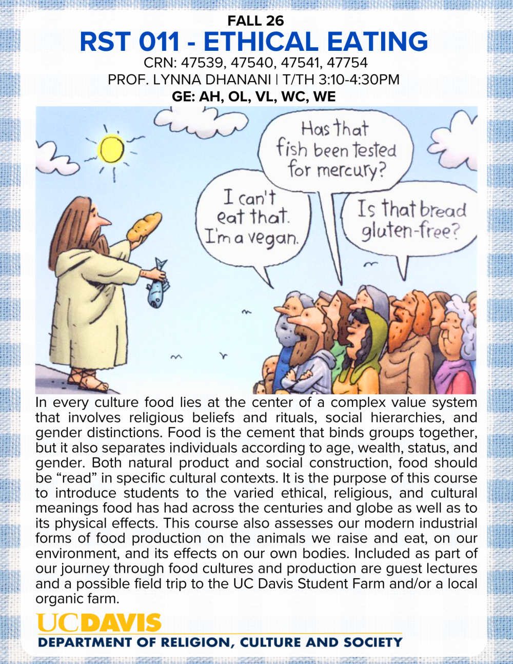 UC Davis course flyer: RST 011 Ethical Eating