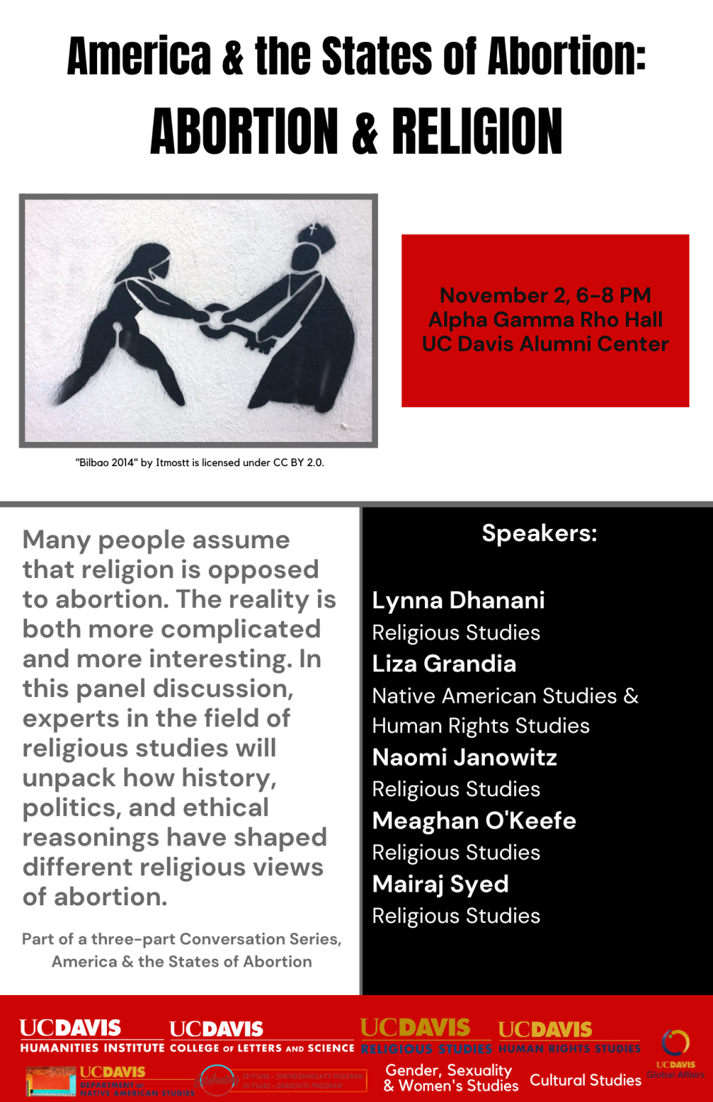 A Flyer for upcoming event: Abortion & Religion