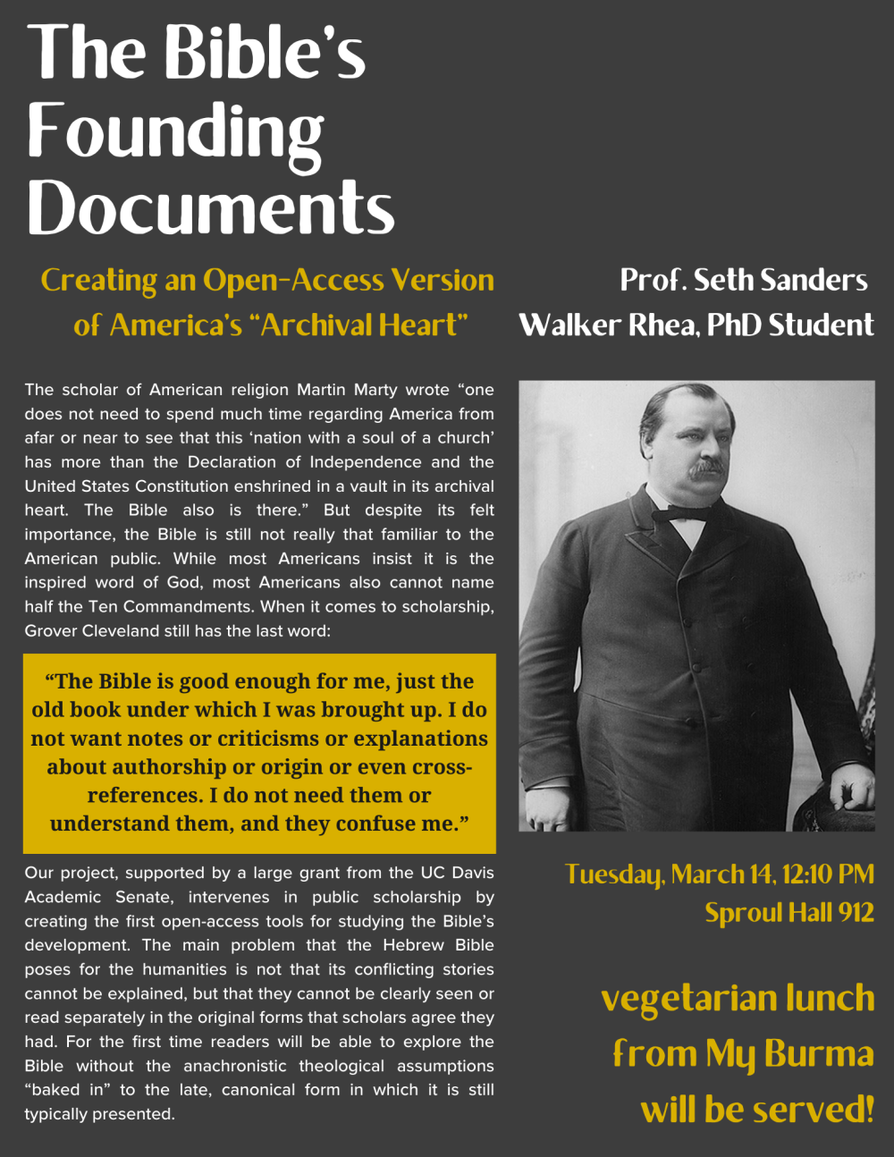 A flyer for the event with a photo of Grover Cleveland